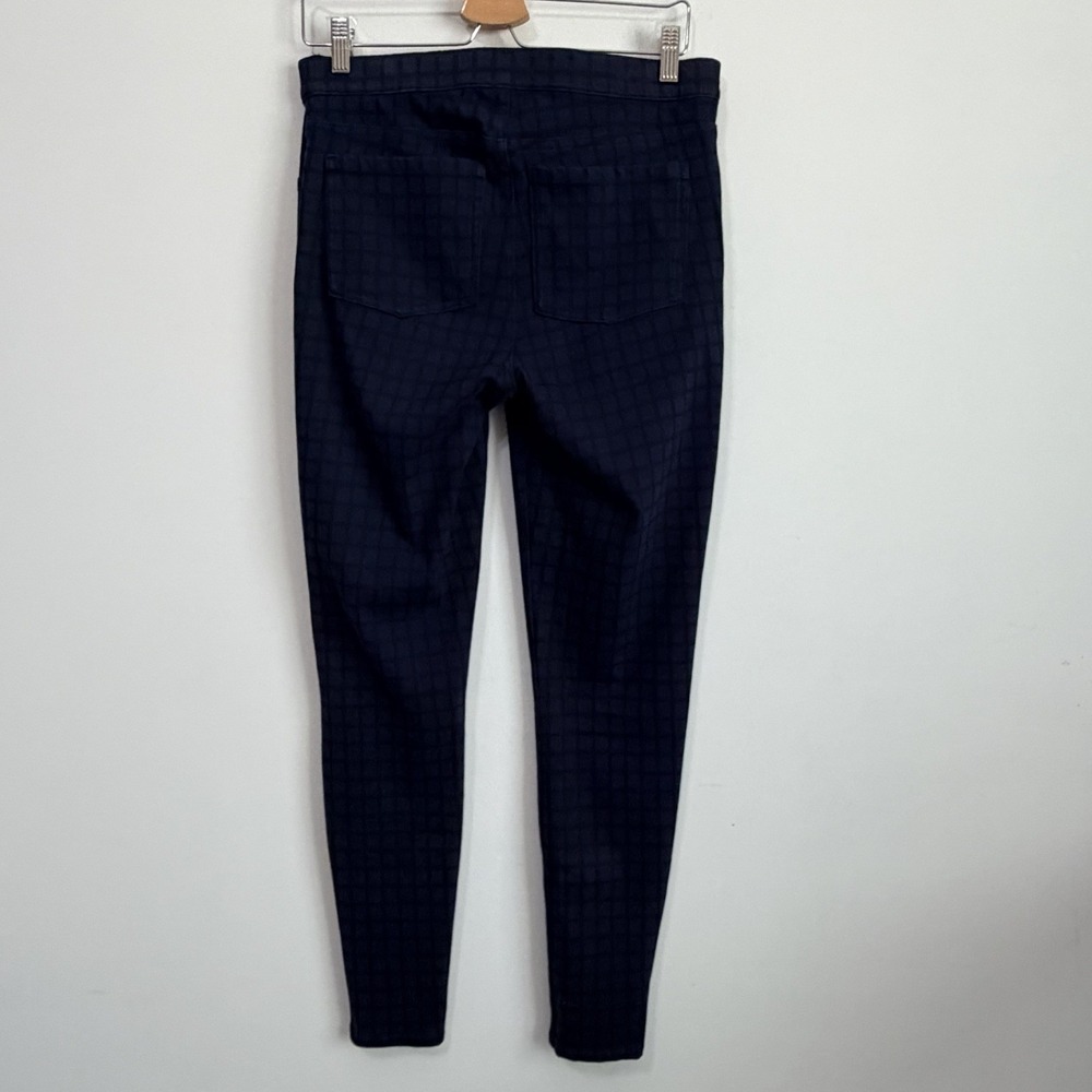 Spanx Jeanish Ankle Leggings L Black Blue Plaid Print Skinny Pull On Casual Pant - Picture 6 of 9